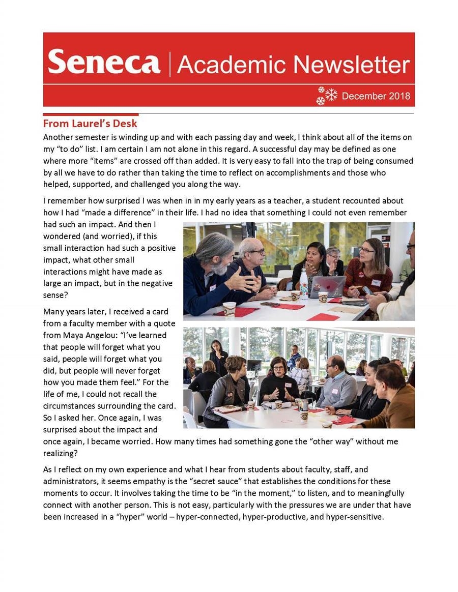 The December 2018 issue of the Academic Newsletter