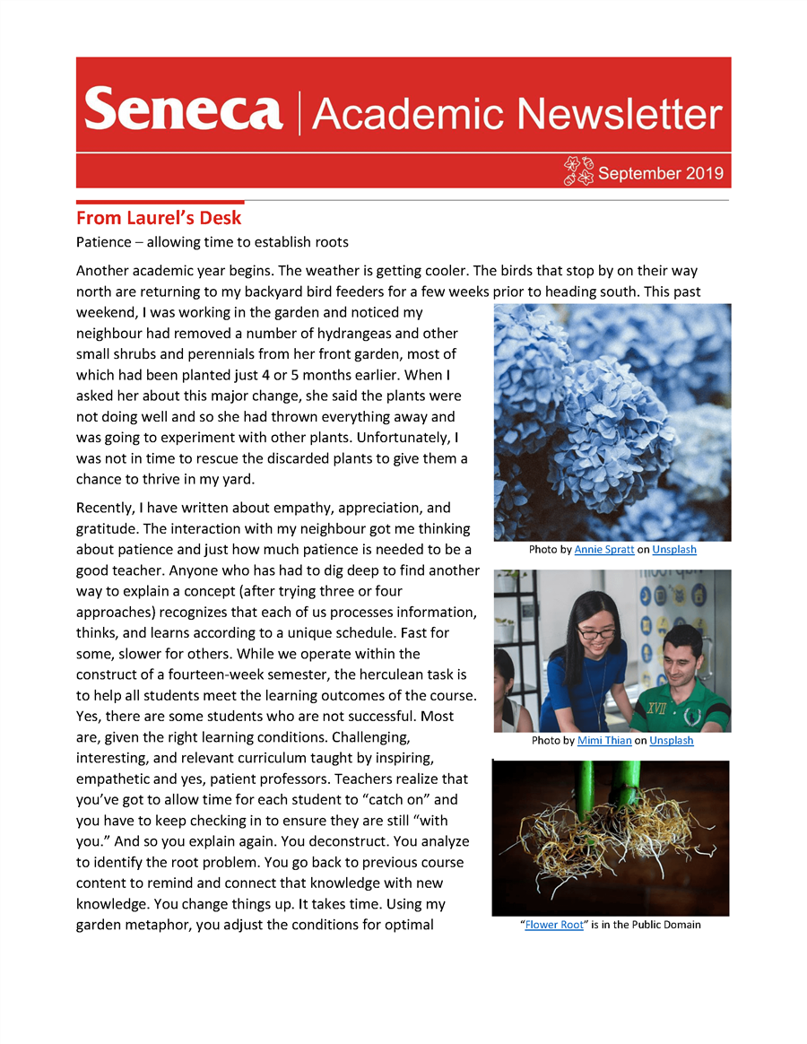 The September 2019 issue of the Academic Newsletter