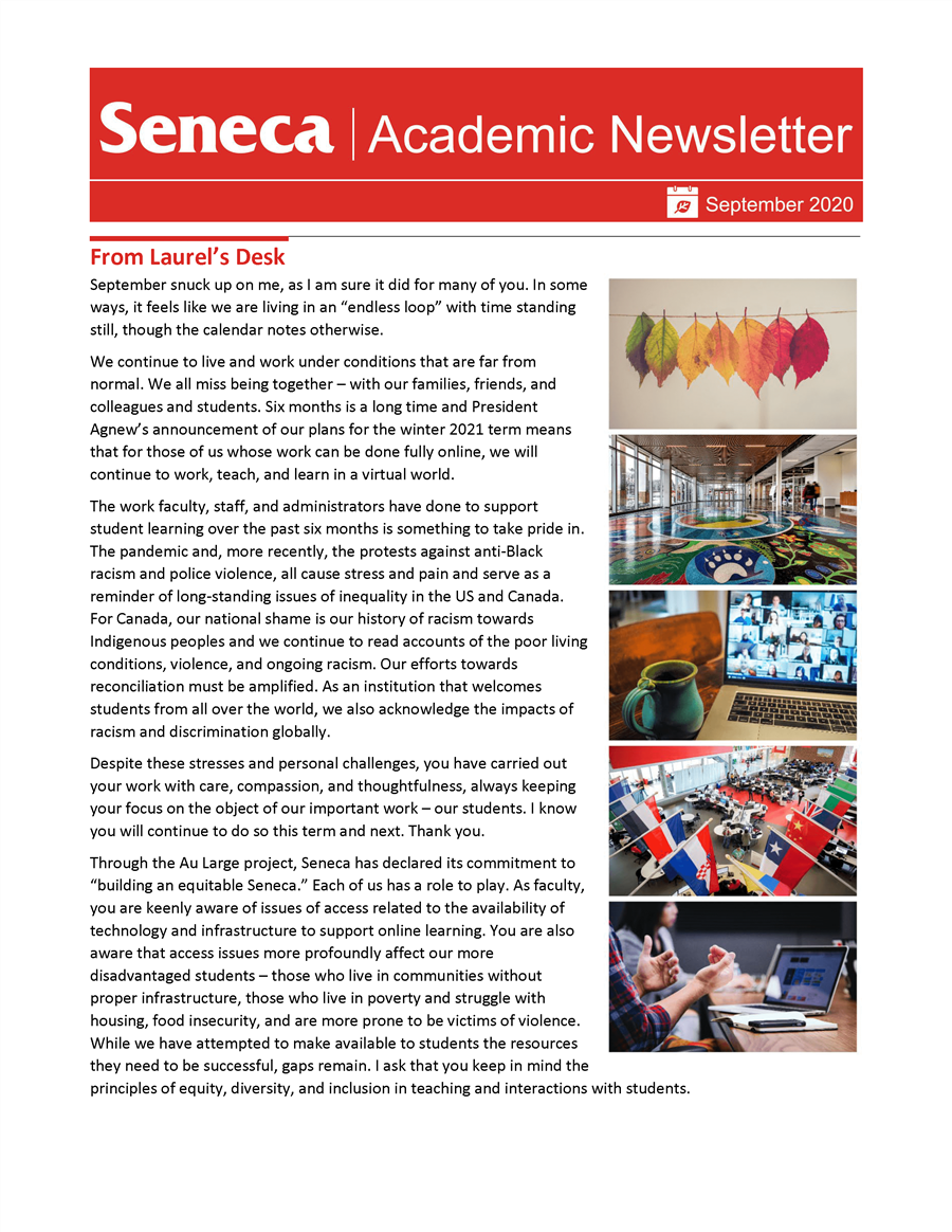 The September 2020 issue of the Academic Newsletter