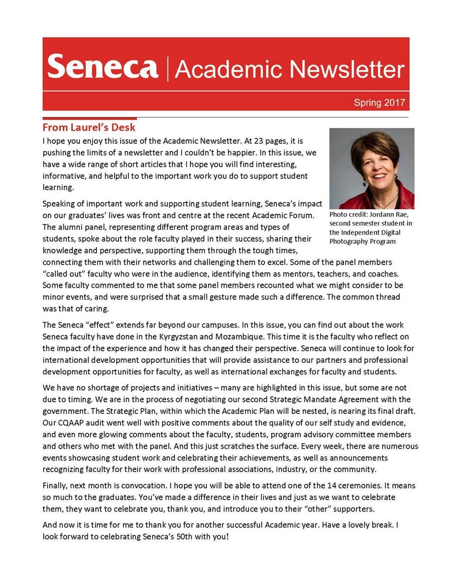 The Spring 2017 issue of the Academic Newsletter