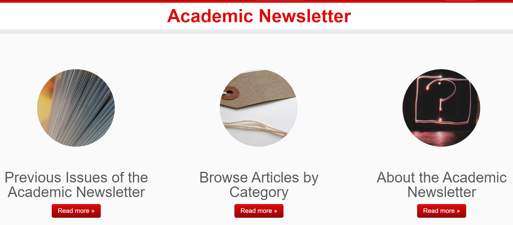 A screen capture of the Academic Newsletter website (http://open2.senecac.on.ca/sites/academicnewsletter/) showing the "Previous Issues of the Academic Newsletter," "Browse Articles by Category," and "About the Academic Newsletter" buttons.